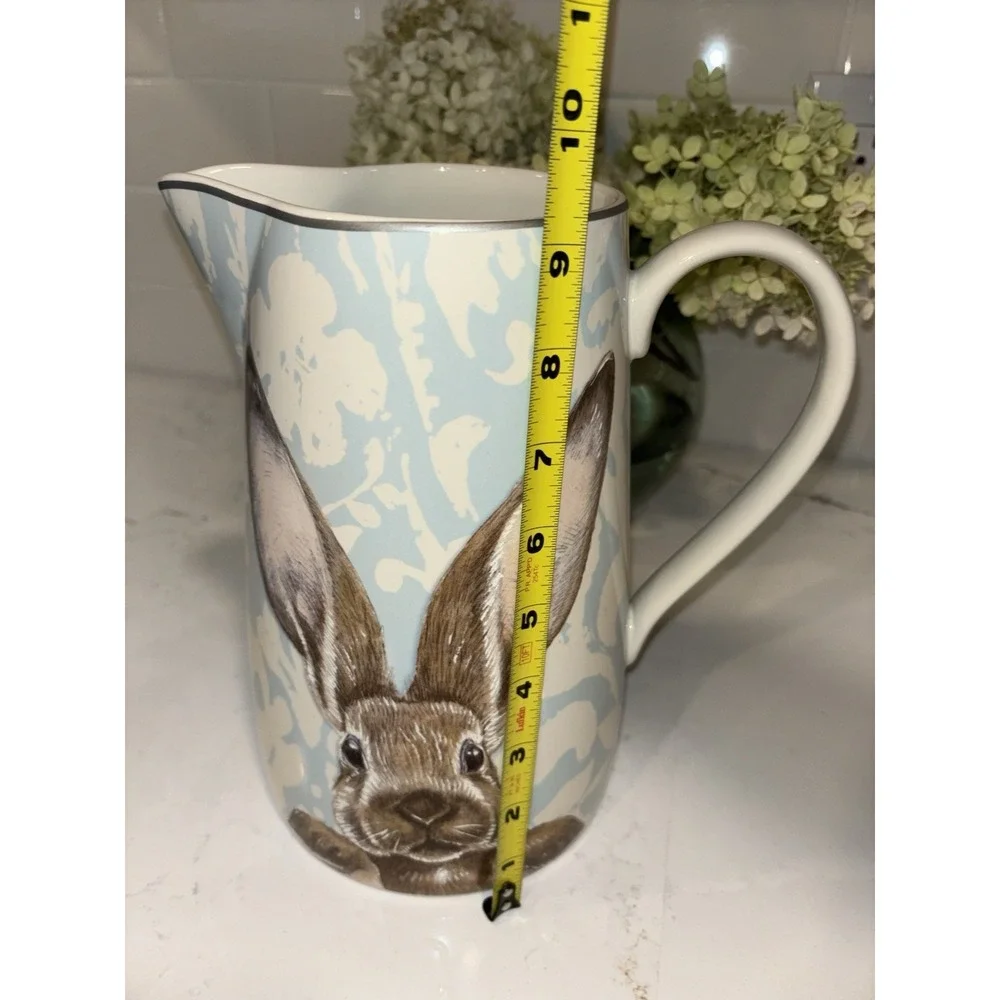 EUC Williams Sonoma Damask Easter Bunny Pitcher Blue Retired 85 Oz
